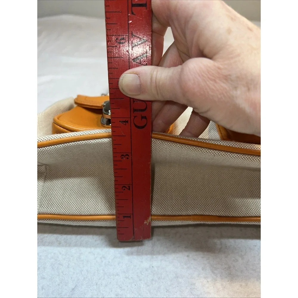 Zipper Hobo Bag Purse Pocketbook Linen Leather Orange Tan Pockets